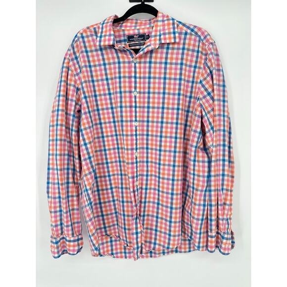 Vineyard Vines Shirt Mens Large Plaid Classic Fit Cooper Cotton Linen Stretch - Picture 1 of 6